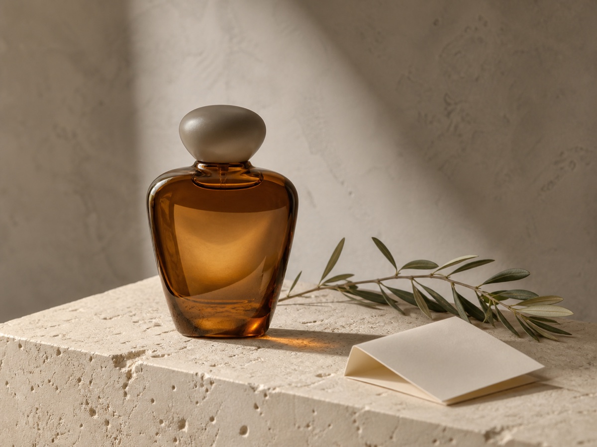 Amber Perfume Bottle on Stone Plinth